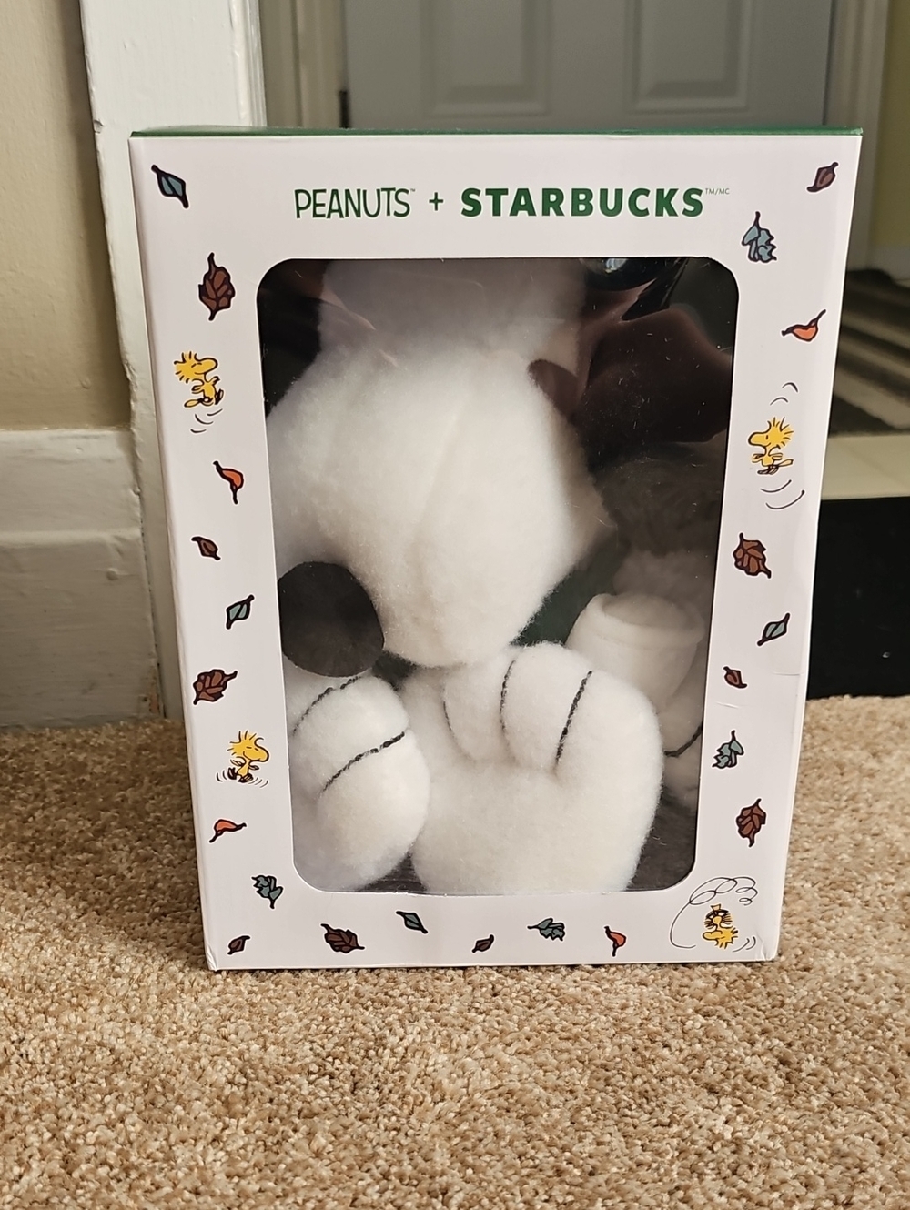 Starbucks White Snoopy Plush with Green Scarf - Peanuts Collaboration